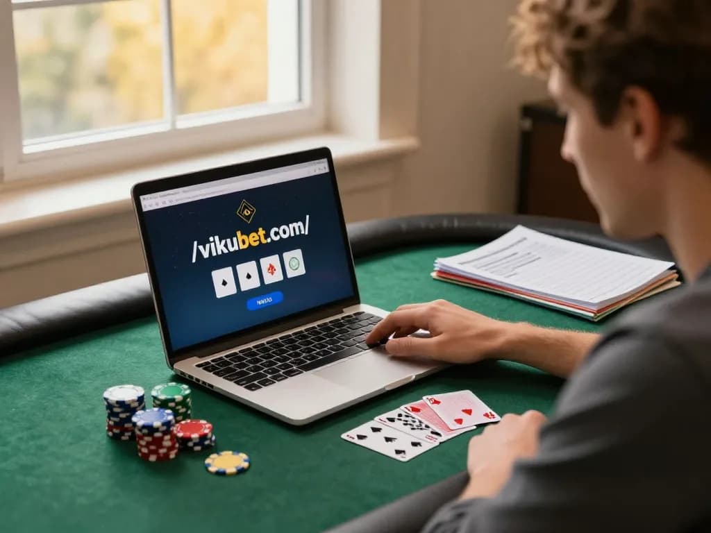 Engaging in strategic online gaming at https://vikubet.com/ with poker chips and notes on the table