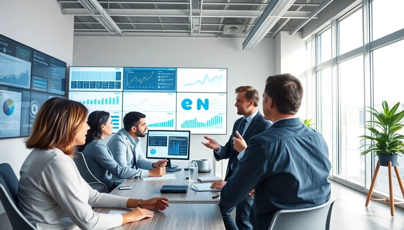 Analyze B2B competitive intelligence in a focused office setting with dynamic data visualizations.