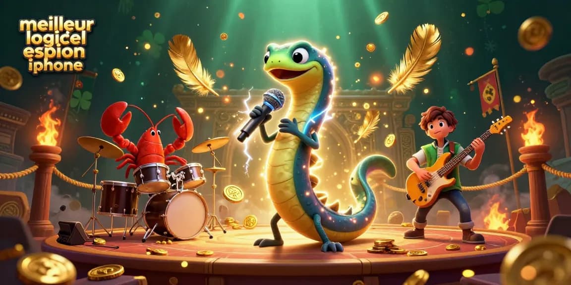 Mieux comprendre le meilleur logiciel espion iPhone en examinant l'illustration d'un spectacle de casino aquatique avec des personnages colorés et une dynamique captivante.