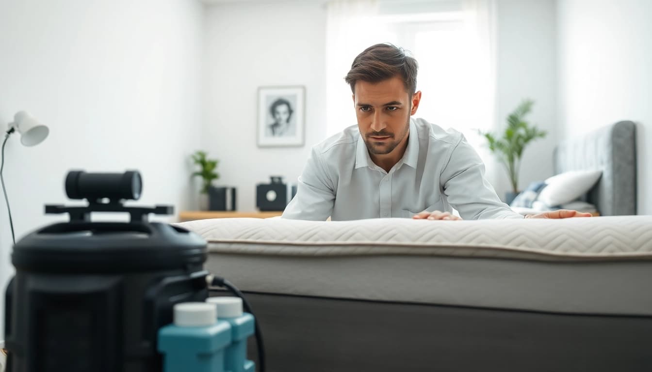 Inspect a modern bedroom for bed bug services near me with a professional technician.