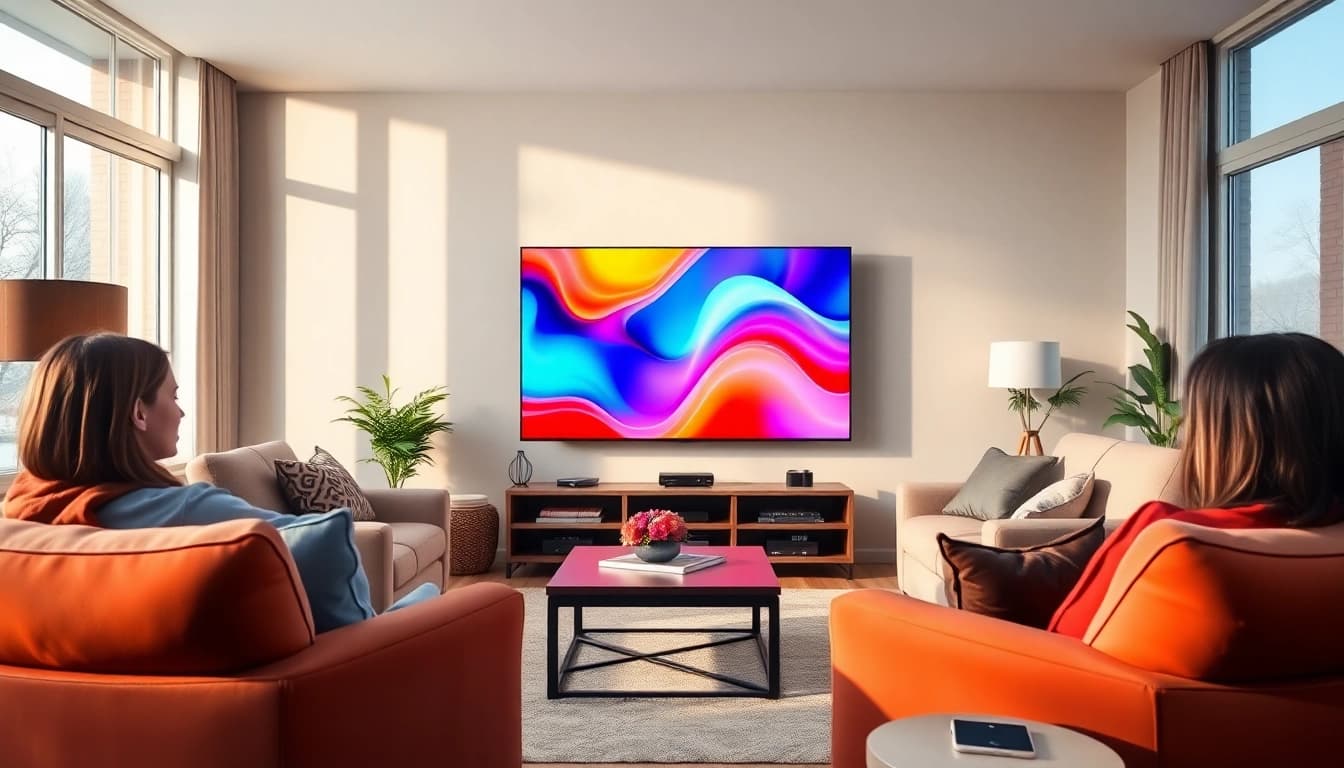 fadaeyat.com의 최신 TV 시청 환경을 보여주는 편안한 거실 장면