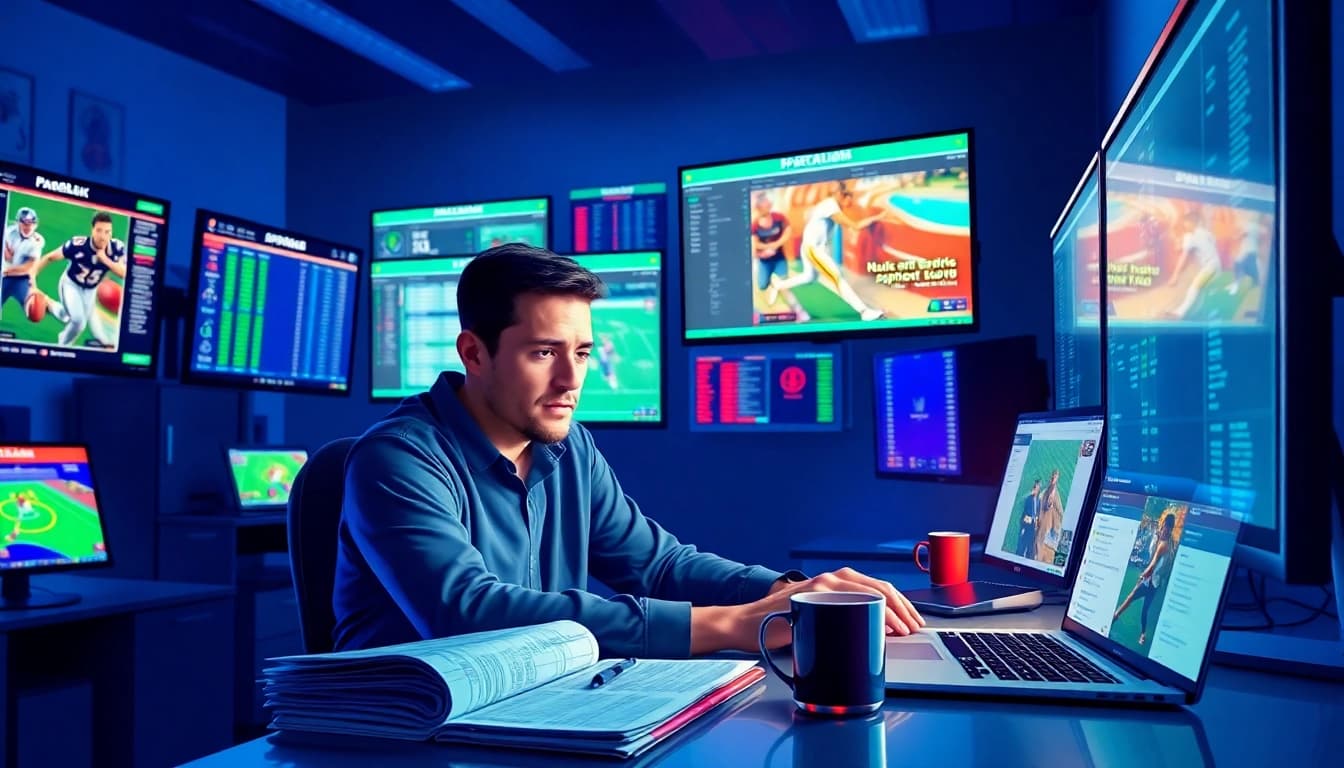 Exploring online sportsbooks South Carolina with a focused bettor analyzing statistics, vibrant setup.