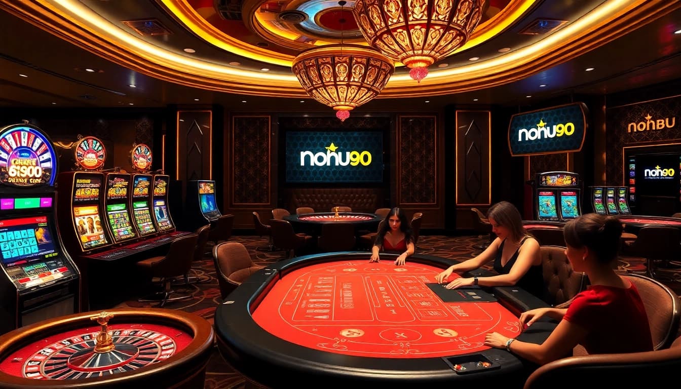 Engaging gambling scene featuring the Nohu90 logo on vibrant casino elements.