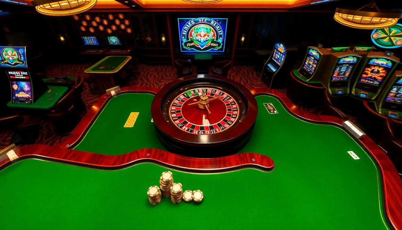Découvrez le luxe et l'excitation dans un casino fiable en ligne avec des tables, des jetons et des cartes vibrantes.