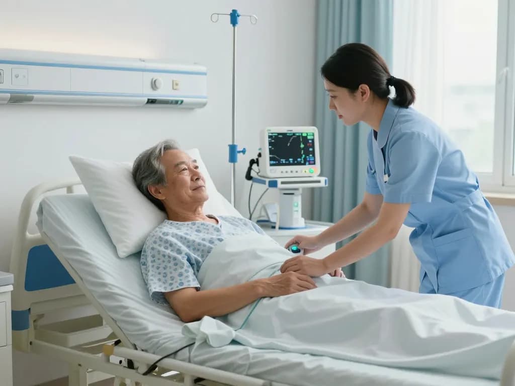Comfortable giường bệnh nhân in a modern hospital room, showing patient care.