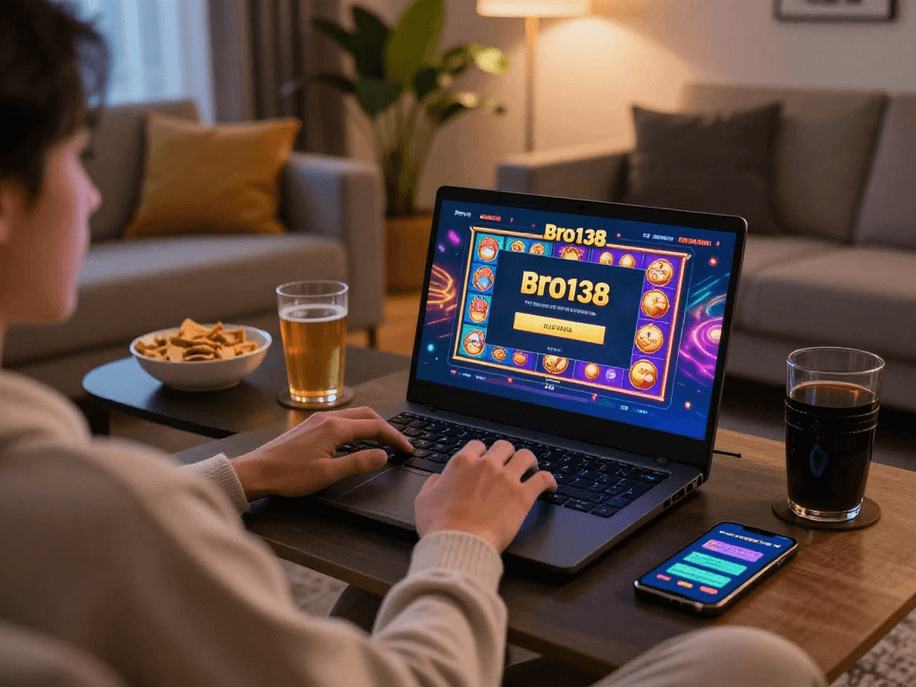 Engaging online gaming with bro138 slot login in a cozy home setting