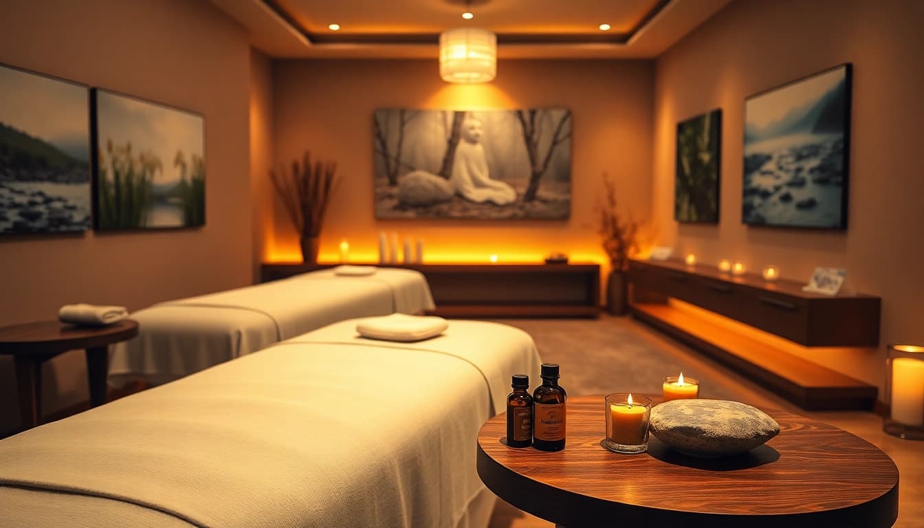 Relaxing massage studio environment ideal for 출장마사지 services with calming decor and soft lighting.