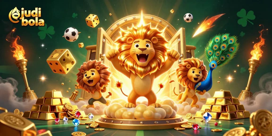 Experience thrilling judi bola action with a dazzling golden lion, dice, and dynamic elements