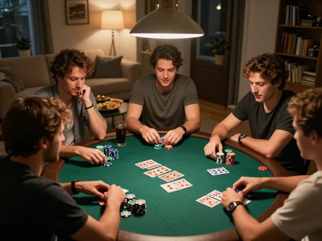 Friends enjoying a poker night, exploring tor browser official wiki for safe online betting strategies