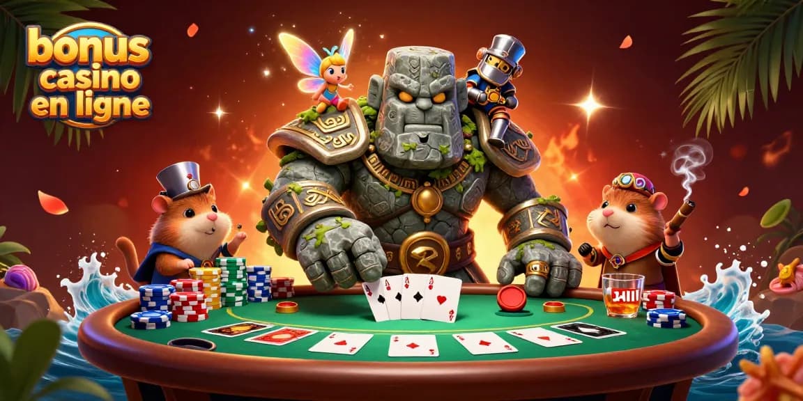 Découvrez un bonus casino en ligne captivant avec un golem gardien et un chevalier hamster dans un décor dynamique.