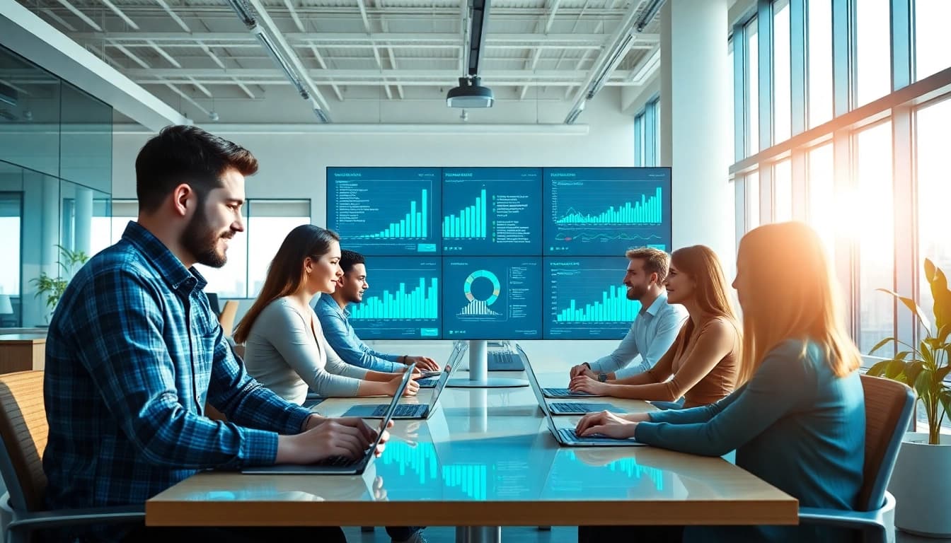 Enhance collaboration with an AI assistant for enterprise teams in a bright, modern office.