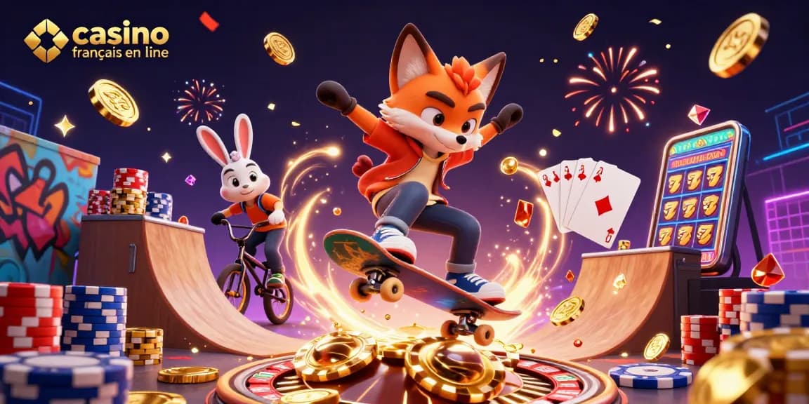 Découvrez l'excitation du casino français en ligne avec notre scène de dessin animé 3D animée mettant en vedette des personnages palpitants et des éléments de jeu vibrants.