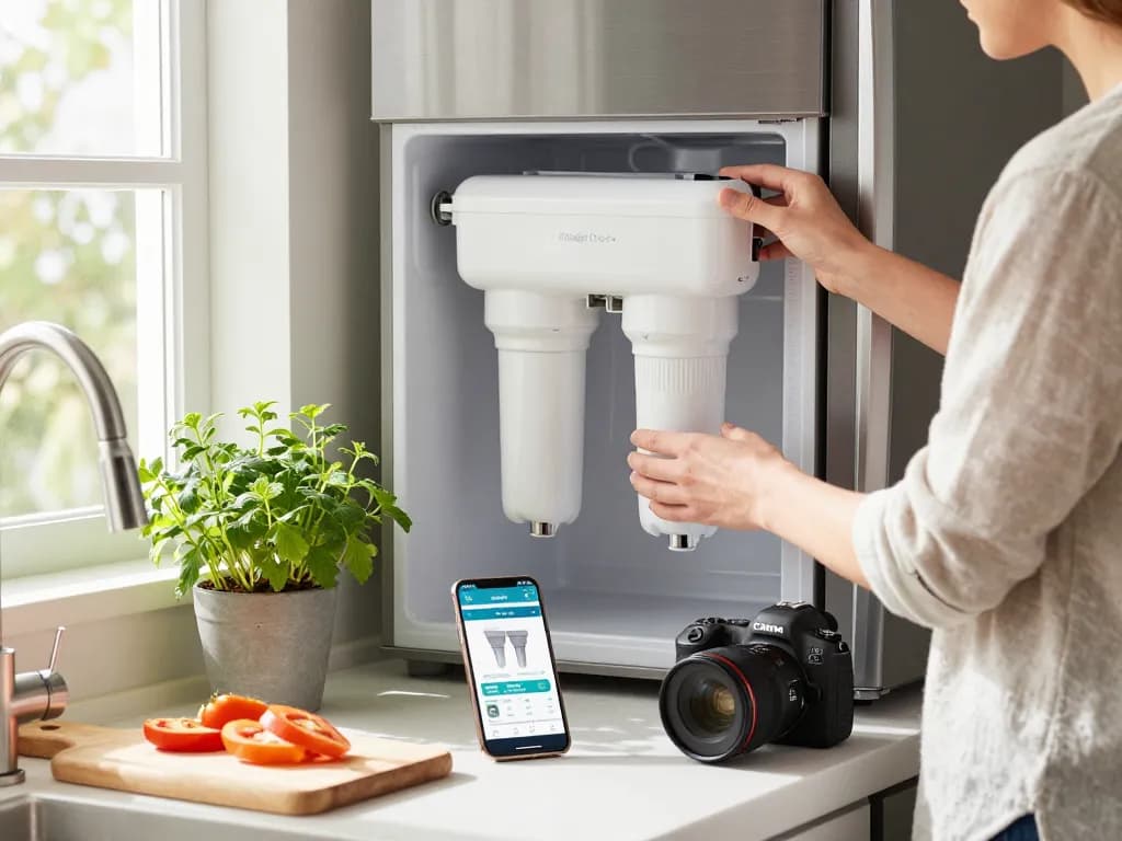Installing Filterlogic FL-RF13 Replacement for GE® MWF® water filter in a modern kitchen, showcasing a clean and inviting atmosphere.
