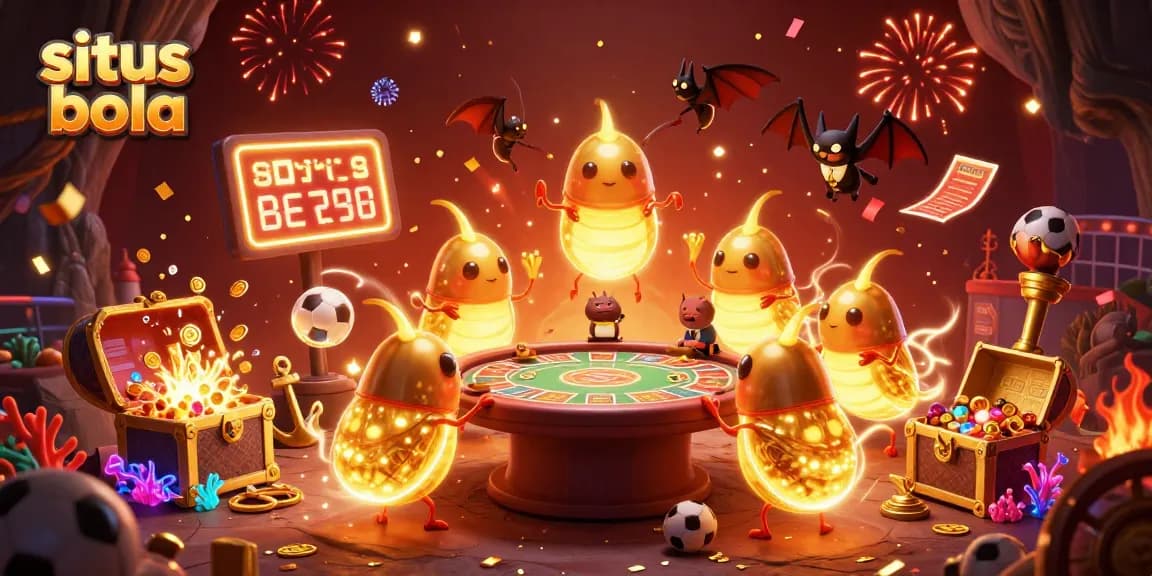 Bet on situs bola with neon signs and vibrant sports elements illuminating the gaming experience.