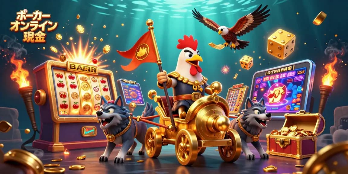 リアルマネーでプレイするポーカー オンライン 現金のキャラクターたちが豪華な景品を持っているイラストです。