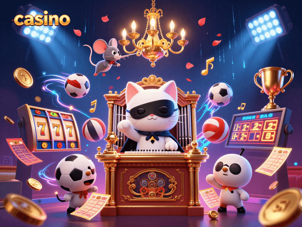 Experience the excitement of a lively casino with animated characters and vibrant gaming elements.