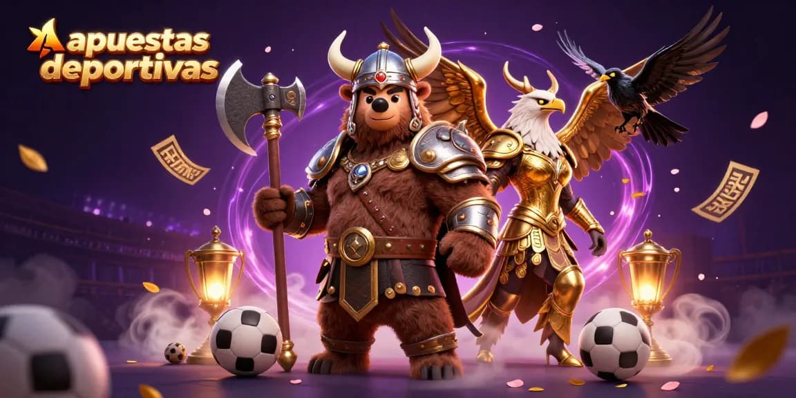 Apuestas deportivas en acción con un oso vikingo, una águila y elementos de juego dinámicos.
