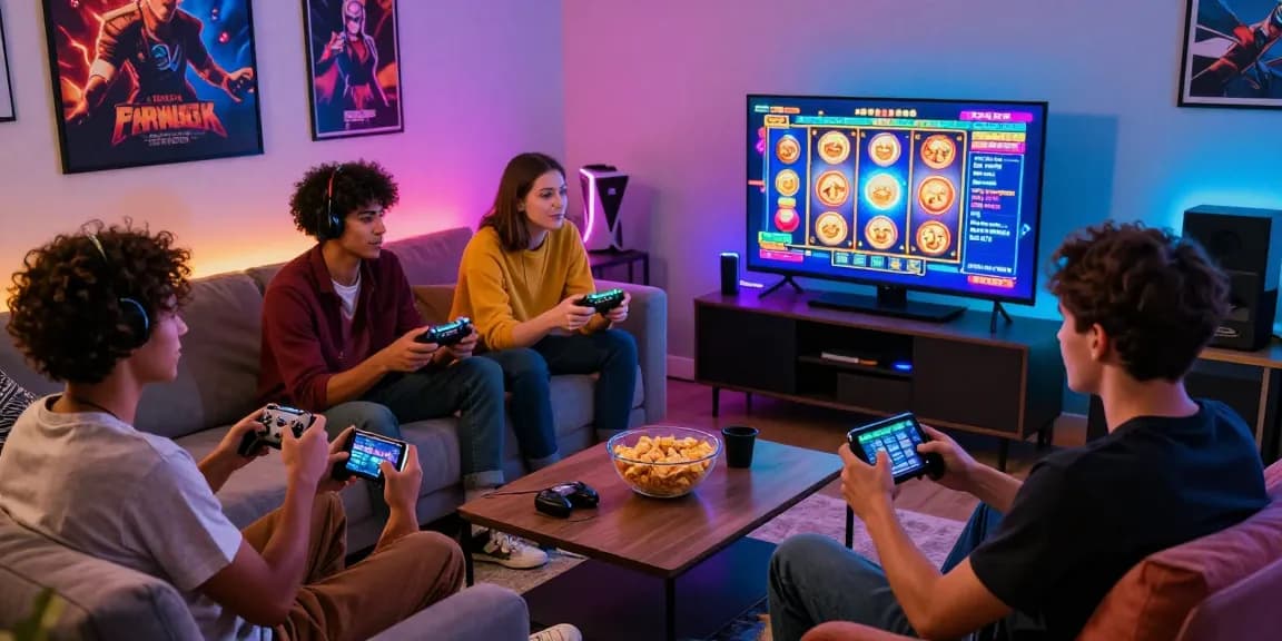 Exciting online gaming scene with friends enjoying slot deposit 5000 experience during a cozy night in.