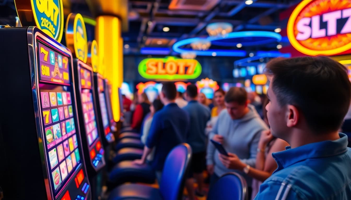 Menangkan Slot77 di kasino yang ramai dengan mesin berwarna-warni.