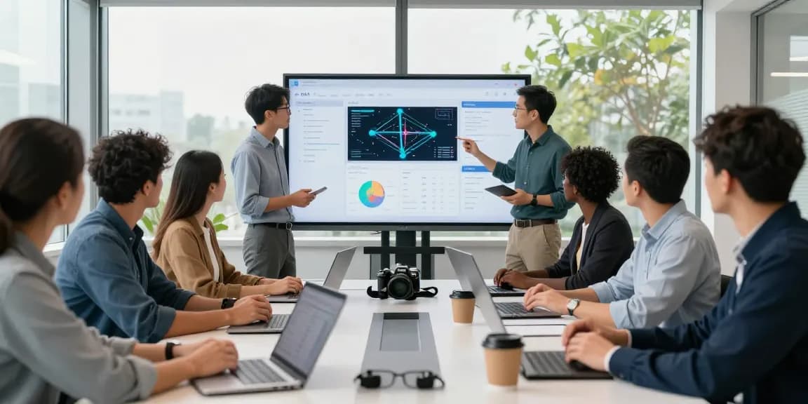 Team strategizing IT solutions in a modern office, highlighting outsourced IT services London.