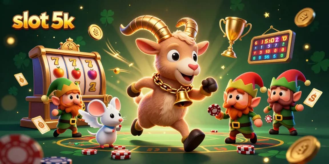 Play exciting slot 5k games featuring Krampus the casino host amidst festive chaos and vibrant 3D elements.