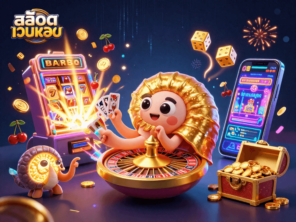 Experience the thrill of สล็อตเว็บตรง with a vibrant 3D casino scene featuring ancient nautilus and jackpot excitement.