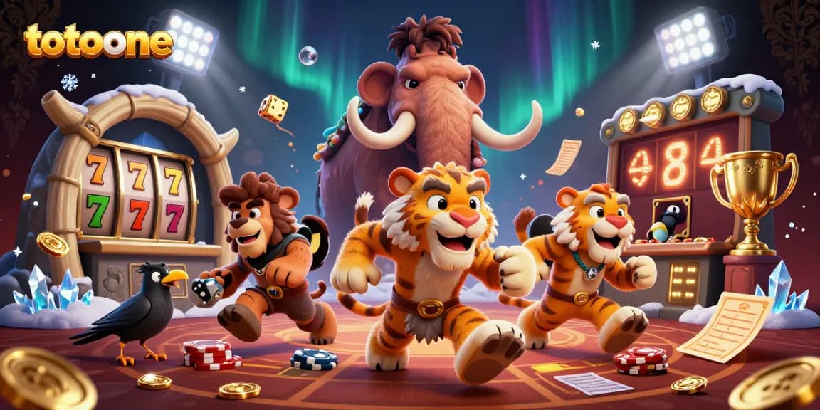 Permainan slot totoone menampilkan berbagai elemen kasino dalam ilustrasi 3D yang menarik.