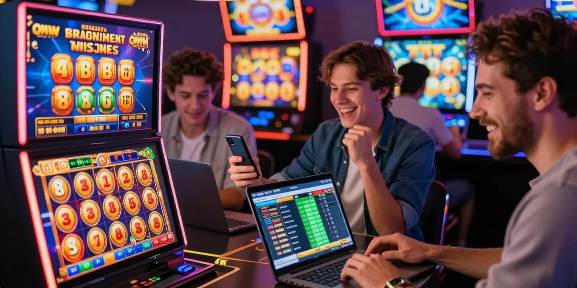 Exciting online slot gaming with diverse players celebrating wins on garuda303