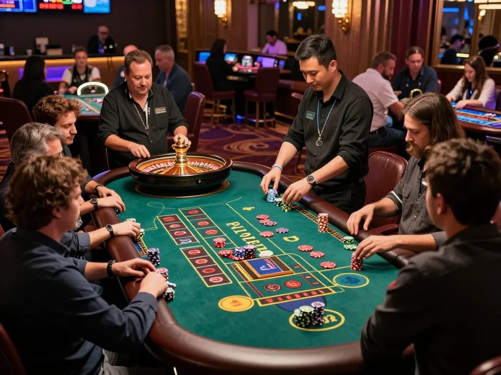 VT88 players engaged in intense roulette gameplay with a vibrant casino atmosphere
