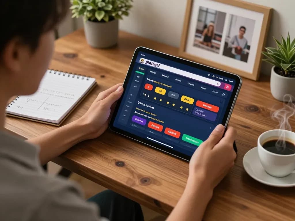 Player engaged with gtatogel online betting interface at home, showcasing a cozy setup.