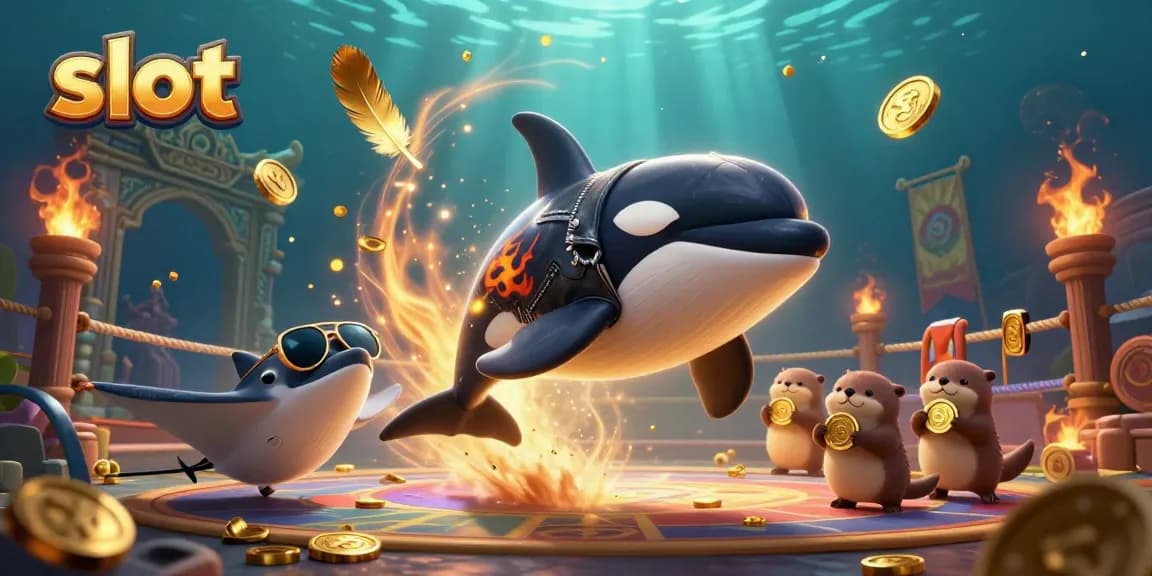 Experience thrilling slot action with captivating characters and gold coins in this vibrant 3D scene.