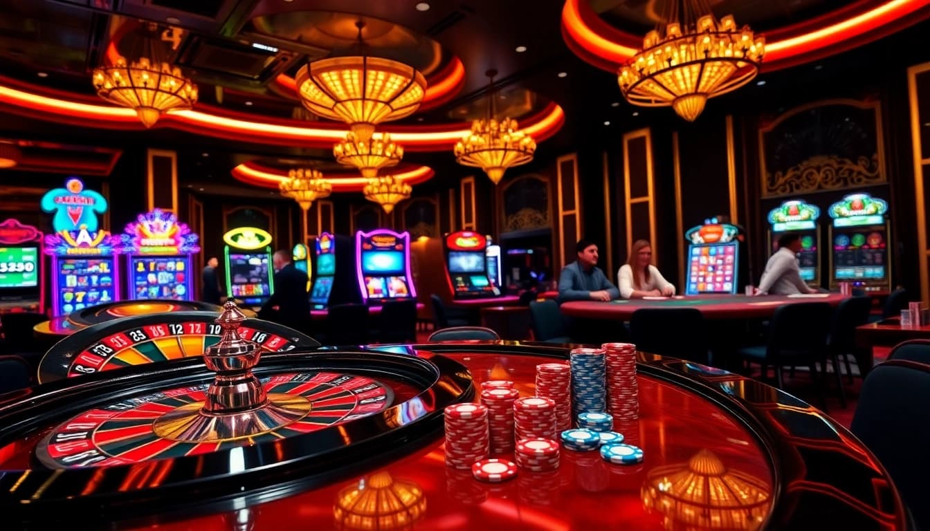 Players enjoying an exciting game scene at mm88 vin casino, featuring roulette and poker.