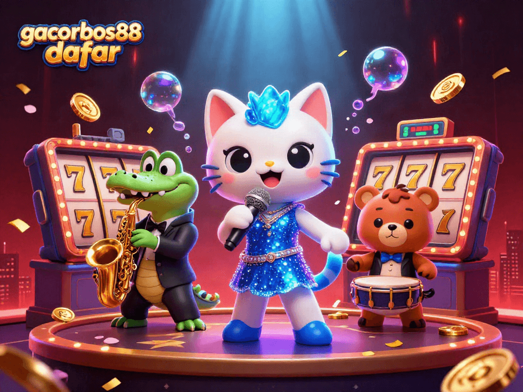 Play gacorbos88 daftar with excitement and vibrant characters in a lively casino atmosphere.
