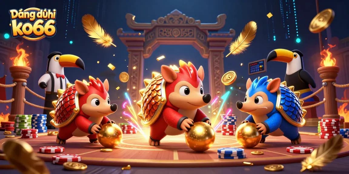 Engage in Đăng ký ko66 with vibrant 3D pangolins competing in a dynamic casino scene.