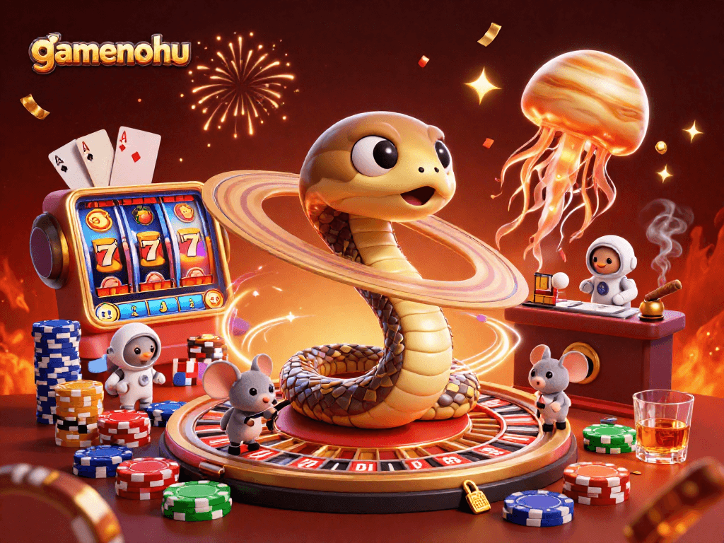 Experience gamenohu's vibrant slot gaming universe with a 3D cosmic twist featuring playful characters.