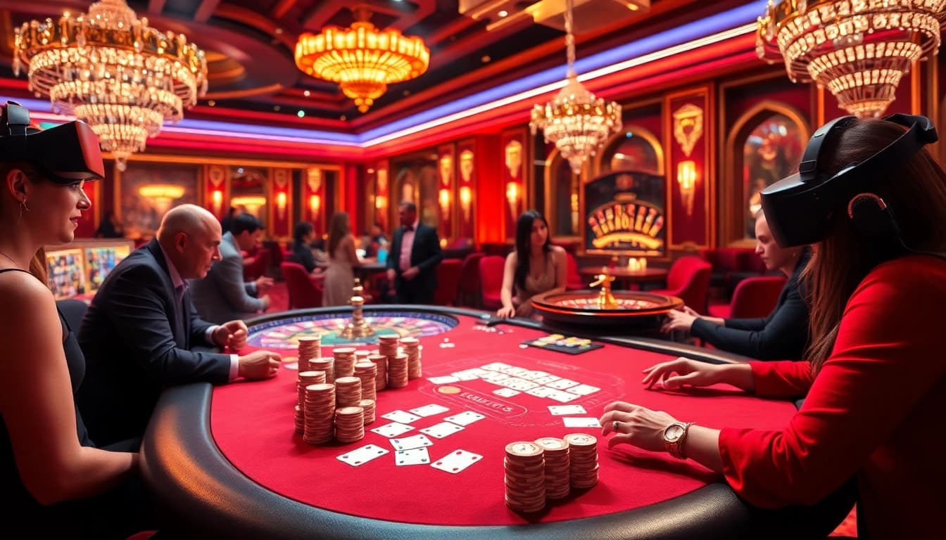 Exciting gameplay scene in a casino highlighting sex games ai with vibrant poker action and luxurious atmosphere.