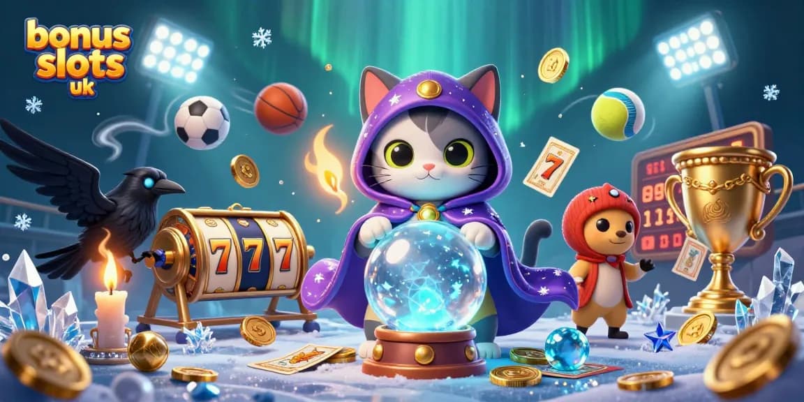Engage with bonus buy slots UK in an exciting 3D scene showcasing fortune tellers and slot elements.