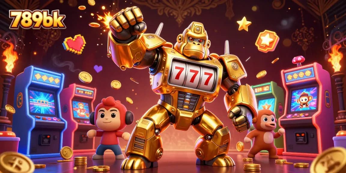 Play thrilling casino slots with 789bk's dynamic 3D illustration showcasing excitement and winning energy.