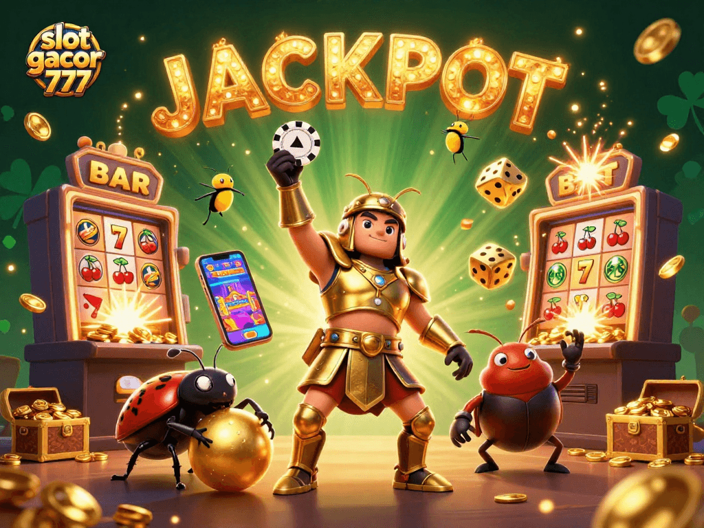 Experience the thrill of slot gacor 777 with a vibrant casino scene bursting with jackpots and winning symbols.