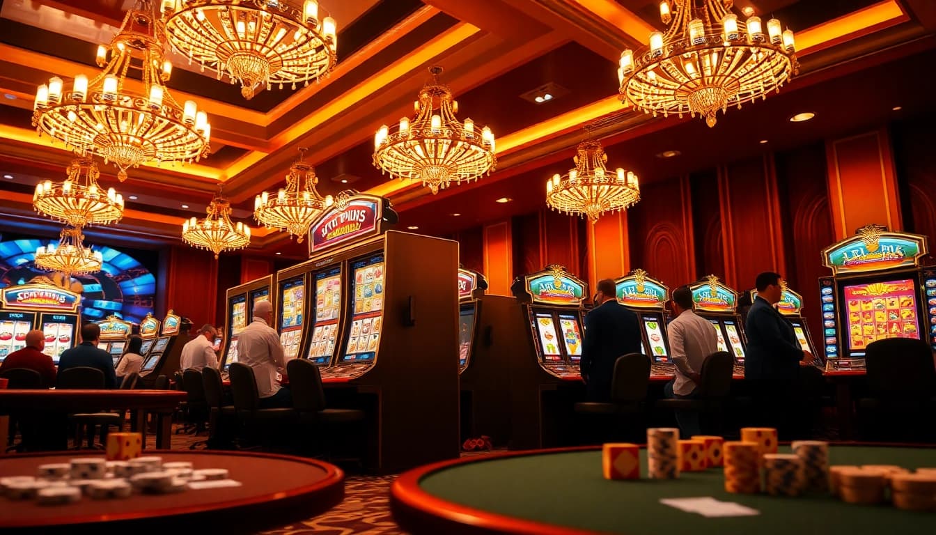 Winning excitement at a slot pragmatic play machine in a luxurious casino setting.