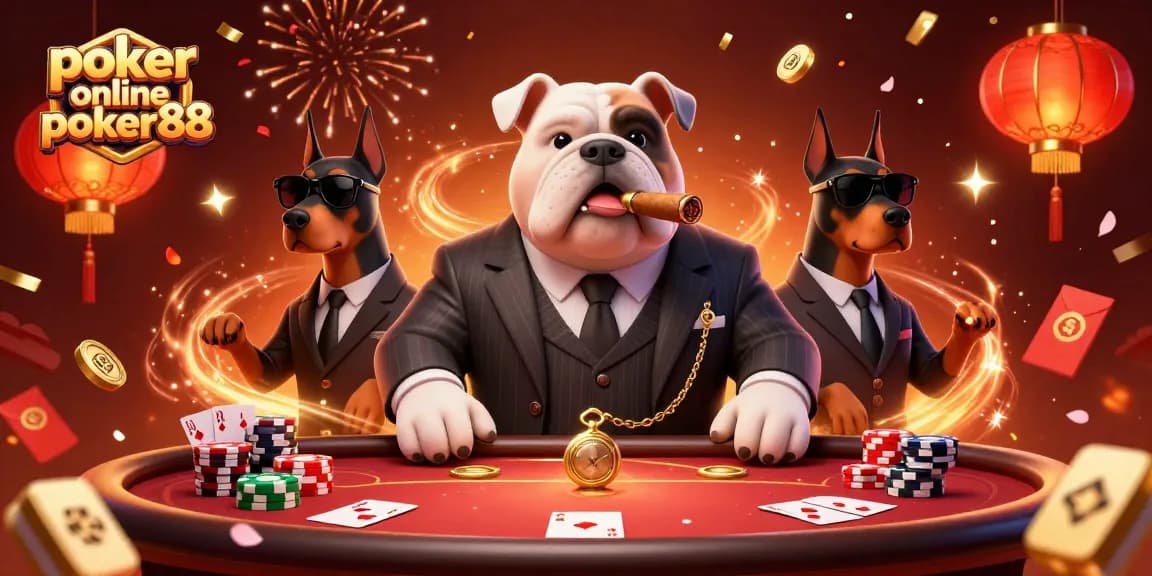 Engage in poker online poker88 with a mafia bulldog boss and Doberman bodyguards in an exciting casino scene.