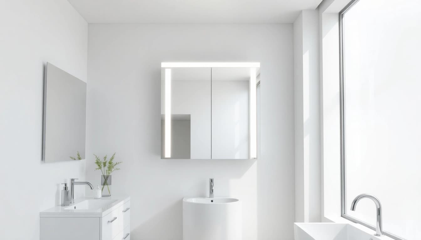 Spiegelschrank LED bietet modernen Stauraum und Beleuchtung in einem eleganten Badezimmerdesign.
