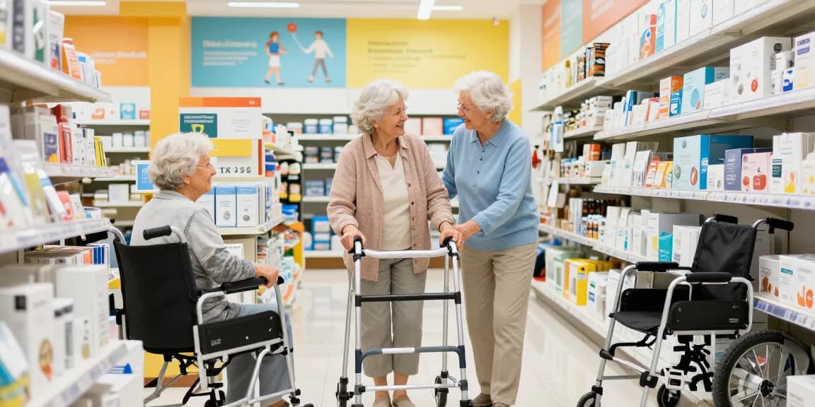 Elderly couple exploring quality products at 老人用品專門店, showcasing supportive living aids in a welcoming store.