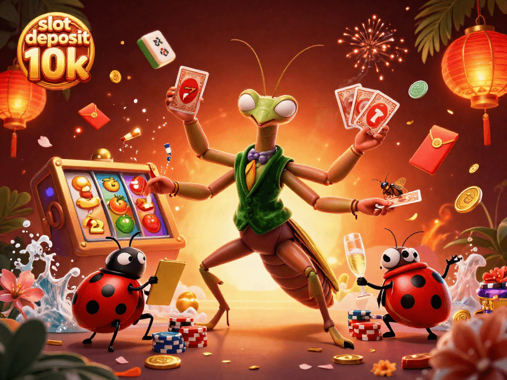Experience exciting slot deposit 10k action with a lively 3D casino scene featuring vibrant characters.