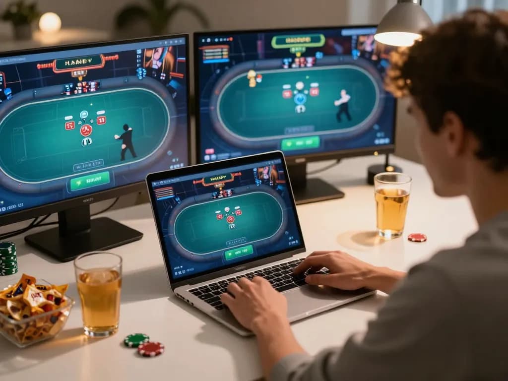 Engaging poker online gameplay displayed on a laptop screen, player making strategic moves.