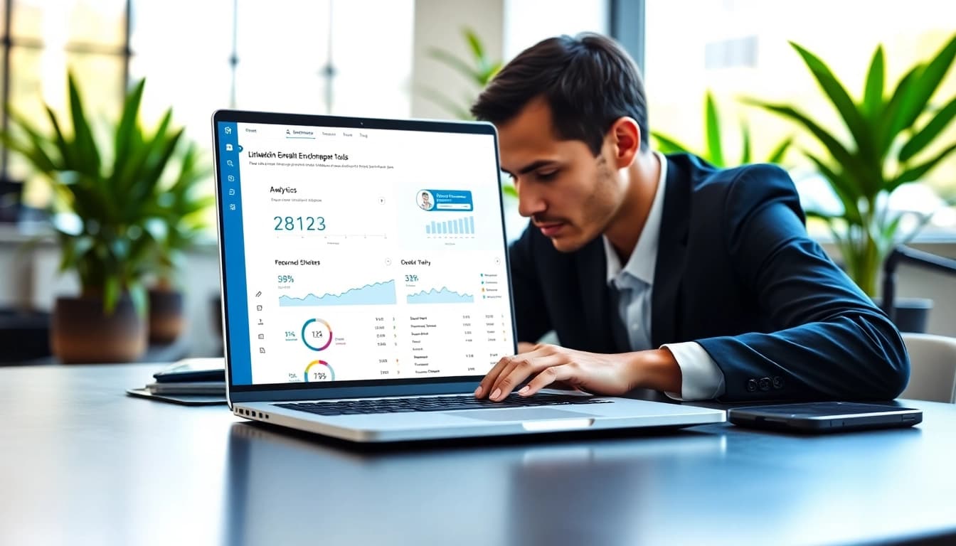 Utilize the linkedin email enrichment tool in a vibrant, professional office setting.