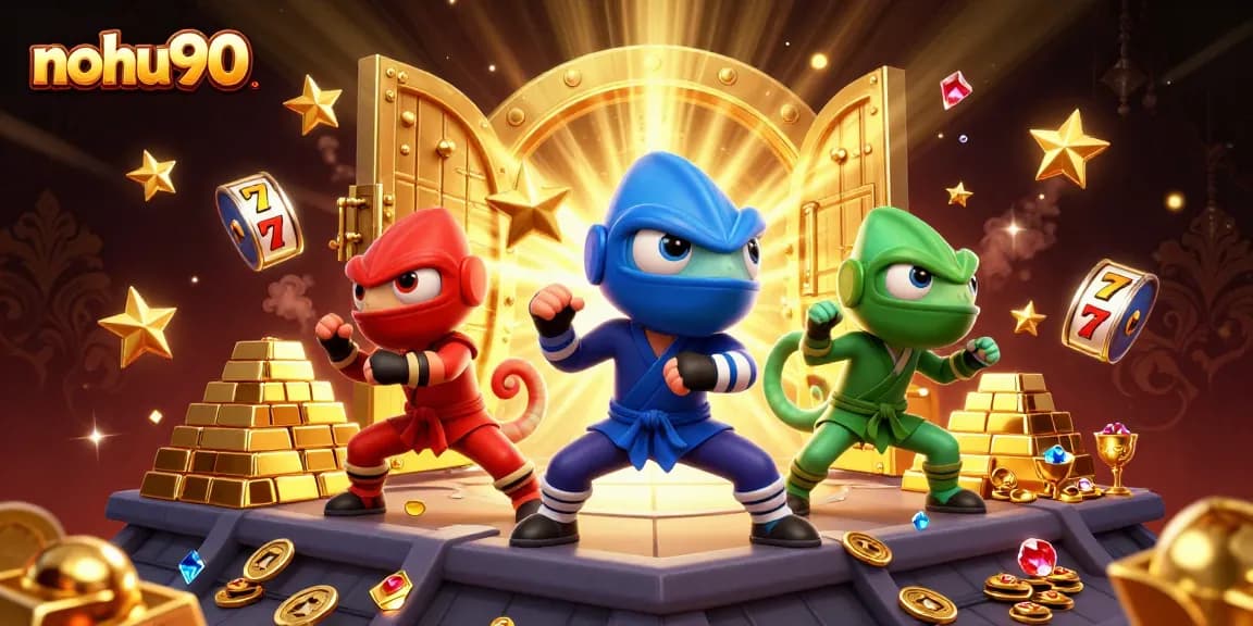 Nohu90 offers thrilling casino action with ninja chameleons showcasing skills amidst treasure and slot games.
