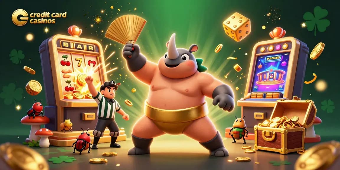 Winning at credit card casinos with fun characters and vibrant game elements.