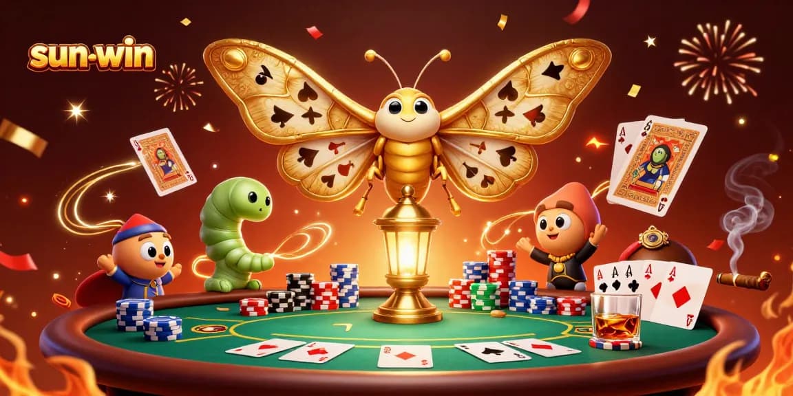 Experience the thrill of sun-win poker with vibrant cards and golden casino scenes.