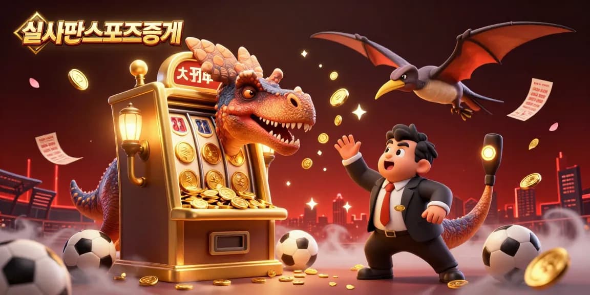 Experience 실시간스포츠중계 with an exciting scene of animated dinosaurs amidst a dynamic casino backdrop.